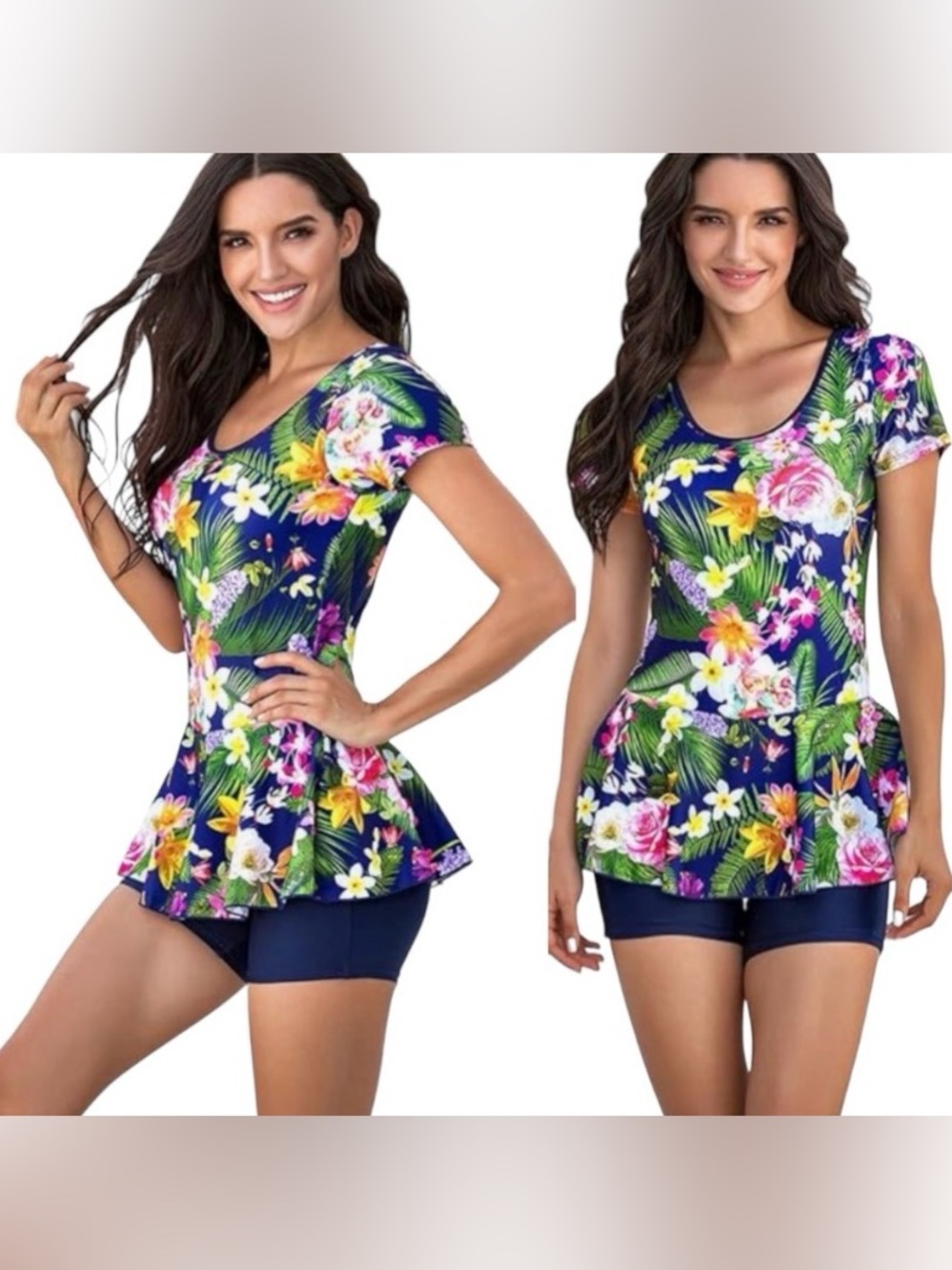 🌸 ECUPPER NWT One Piece Swim Suit Floral Printed Short Sleeves Swimming  XL 🌸